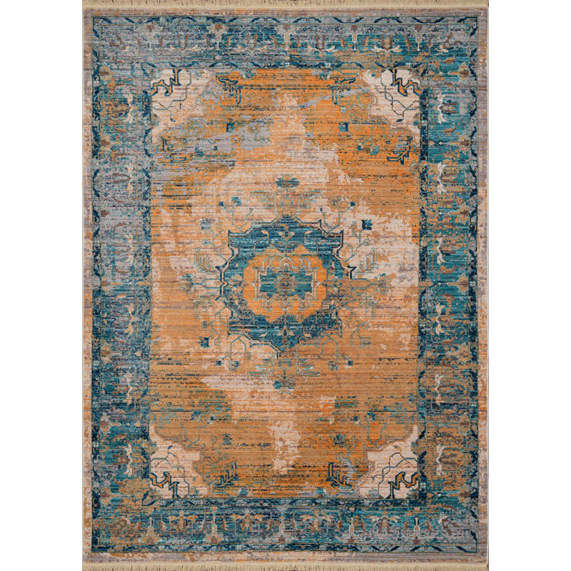 Tapis turquoise Efaz, Rectangle 2 pi 7 po x 4 pi 3 po