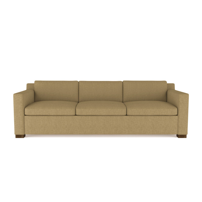 Mercer Track-Arm Sofa, 33.5" H x 84" W x 44" D, Box Weave Linen Alabaster, Dark Brown