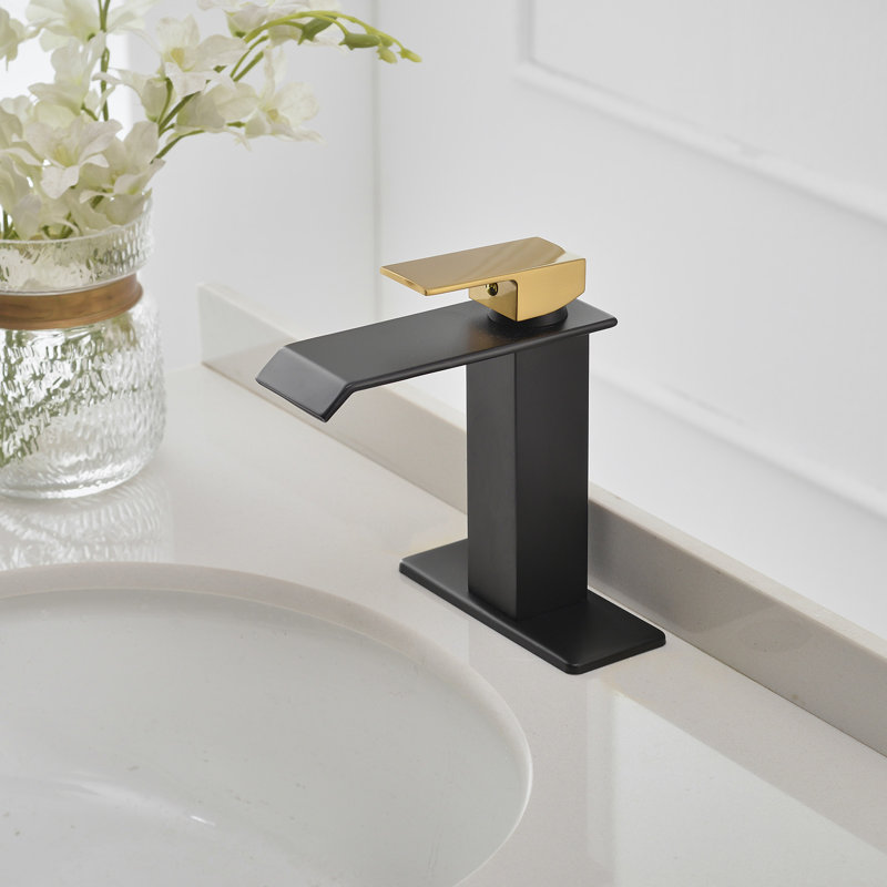 Almeta Single Hole Bathroom Faucet, Matte Black/Gold, Yes