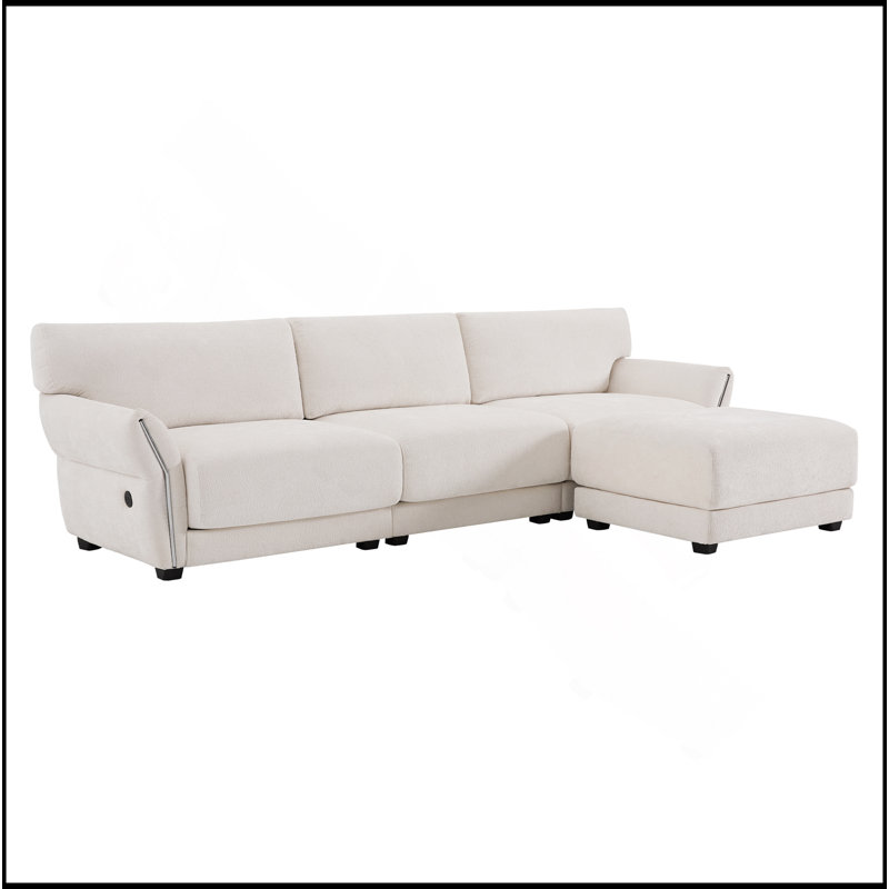 Canapé modulaire de 110 po en forme de L avec coussin de siège extra large, chargeur USB et de type C, conception d'accoudoir pétale, mousse haute densité, repose-pieds à mouvement libre, structure en bois, chenille, 4 sièges,