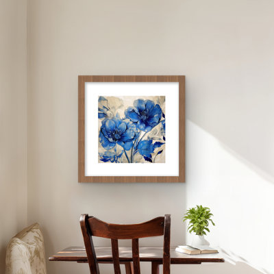 Flooded Flowers - Abstract Beige Framed Matted Print Decor