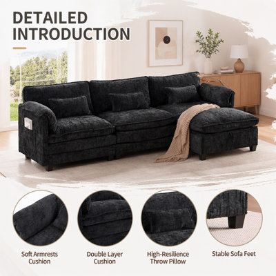 112 Inch Oversized Sectional Sofa Cloud Couch, Modern Chenille L Shaped Modular Sleeper with Movable Storage Ottoman, Phone Holder, and USB Charging Port
