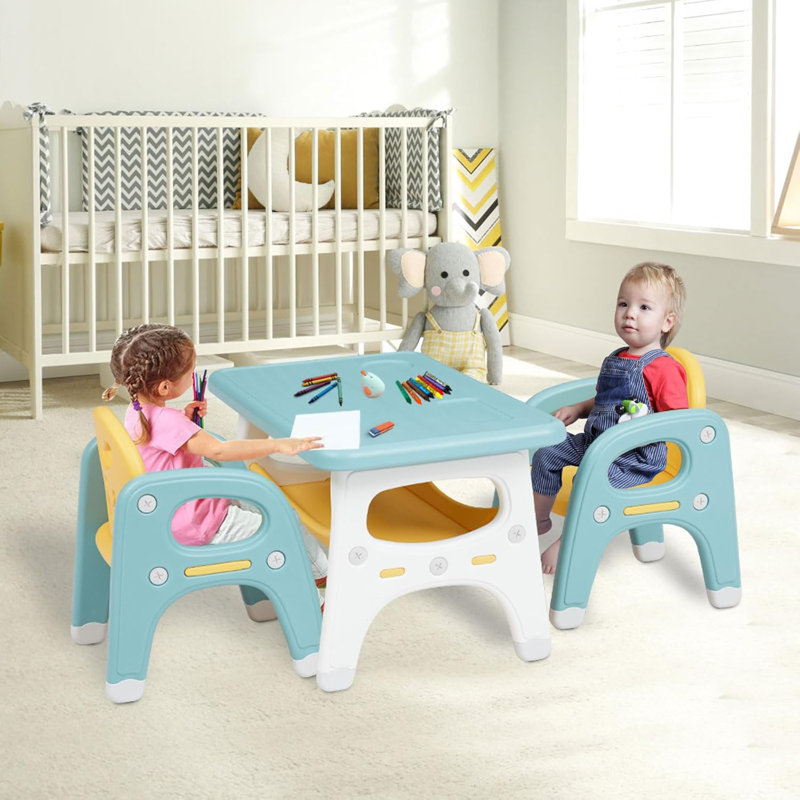 Rectangulaire 2 ensembles de table et chaises pour enfants, Vert/jaune