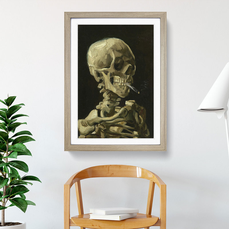 Cigarette with Skull by Vincent Van Gogh - Framed Print, 48cm H x 36cm W x 2cm D, Oak Framed