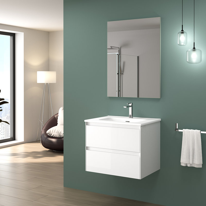 Perla Wall-Mounted Single Bathroom Vanity Set, Glossy White, 24"
