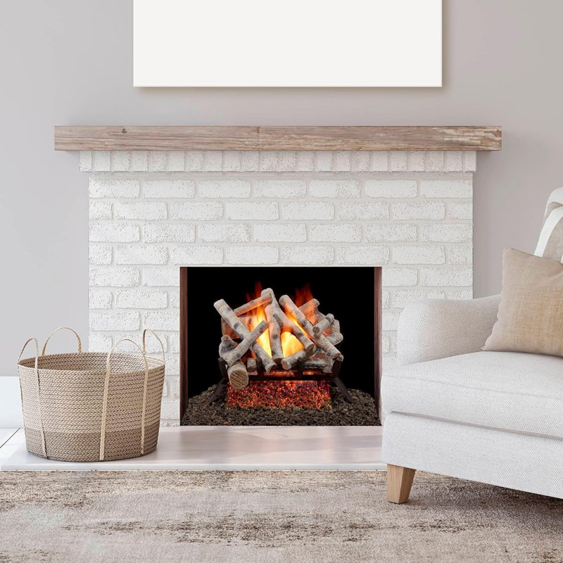 Bluegrass Living Vented Natural Gas or Propane Fireplace Log Set With Remote Control Kit - Birch Wood, 45,000 BTU - Model# BVL18-2-RO