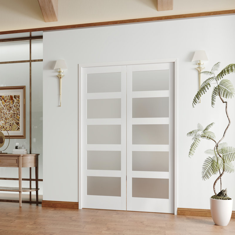 Porte intérieure standard à une porte et cinq panneaux en verre givré, sans quincaillerie, 48 po x 80 po