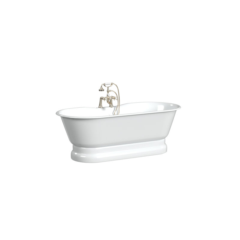 Regal 68'' L Soaking Bathtub, Cast Iron Pedestal Base, White Interior with White Exterior