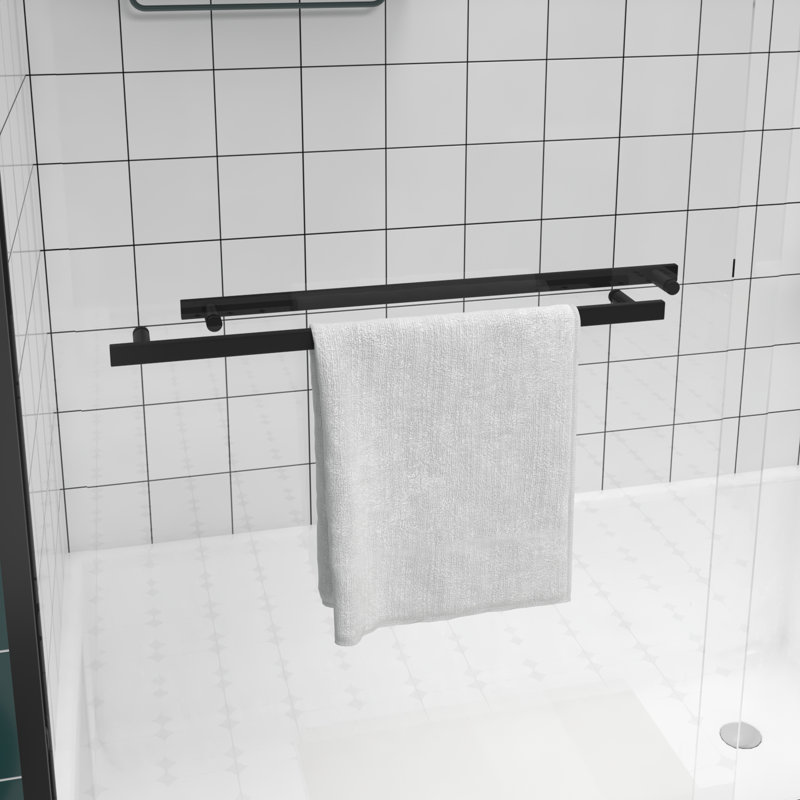 Pare-baignoire double coulissant avec largeur réglable de 56 à 60 po, 1/4 po (6 mm) et verre trempé, poignée en acier inoxydable, angle de chute, cabine de douche silencieuse de 58 po de hauteur, roulettes transparentes pour sourdine, montage facile