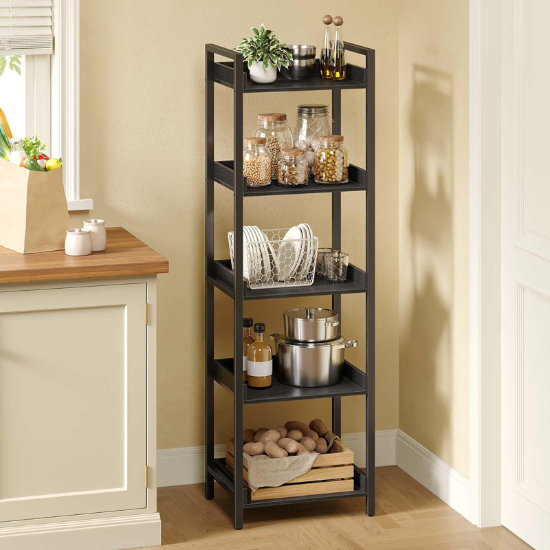 5 Tier Narrow Corner Bookshelf, Wooden Display and Storage, Black