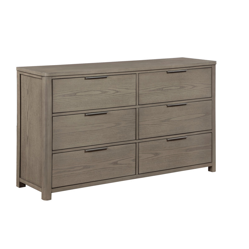 Commode contemporaine à finition grise clair à 6 tiroirs en bois à queue d'aronde pour meubles de chambre à coucher 1 pièce (commode incluse et miroir non inclus)