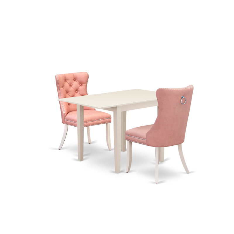 L'ensemble de cuisine 3 pièces comprend une table de salle à manger rectangulaire avec Dropleaf et 2 chaises Parson rembourrées, lin blanc