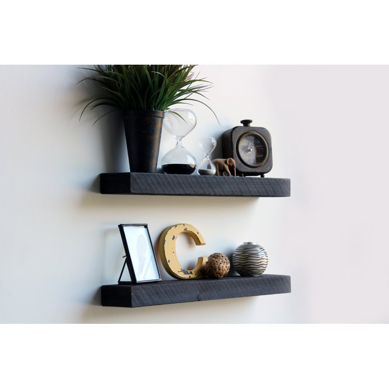 Joao 2 Piece Solid Wood Floating Shelf, Coffee Bean, 2" H x 24" W x 7" D