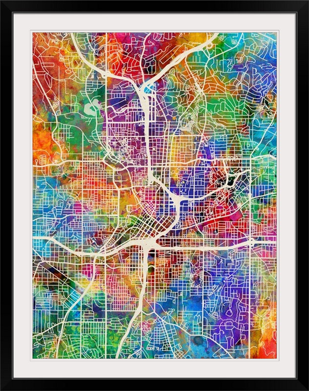 «Atlanta Georgia City Map» par Francy, impression, Cadre blanc, H 24 po x l 20 po x P 1 po