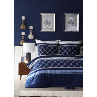 Blue/White Satin Reversible Duvet Cover Set