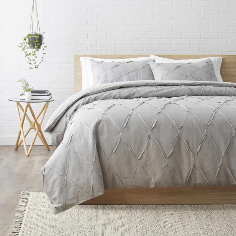 Taroob Cotton Blend Duvet Cover, Gray, Full/Queen Duvet Cover + 2 Shams