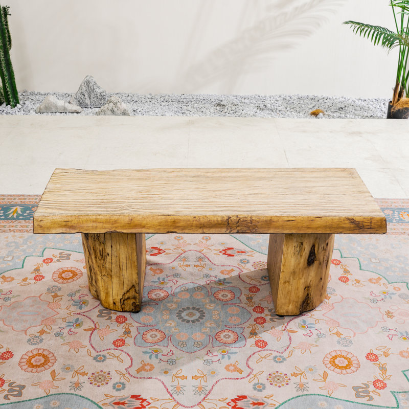 Table basse d'extérieur aspect bois rustique avec structure en fer et plateau Terrafab