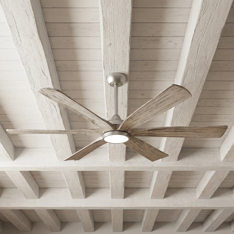 Ventilateur de plafond intelligent avec lumière, 6 pales en bois massif, débit d'air élevé de 7855 pi³ / min, moteur réversible à courant continu, contrôle intelligent, ventilateur de plafond ultra silencieux pour les grandes pièces, ventilateur de plafond intérieur moderne