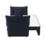 Canapé modulaire en velours bleu avec canapé-lit et options de rangement pratiques