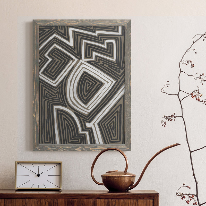 Abstract Maze III - Peinture sur toile encadrée, Cadre gris, H 23 po x l 32 po x P 1 po