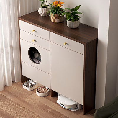 47.24"Multi-Functional Sideboard, 3-in-1 Storage Cabinet with Pet Nook & Robot Vacuum Compartment