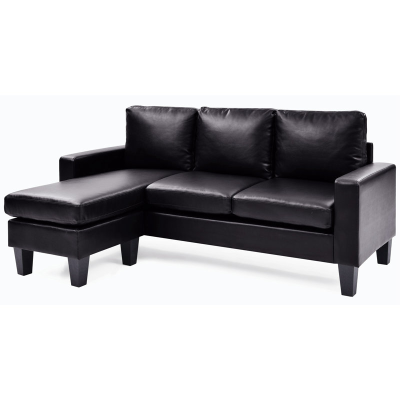 Canapé modulaire en cuir 2 pièces Vegan, Similicuir noir, Orienté à gauche (vu de face)