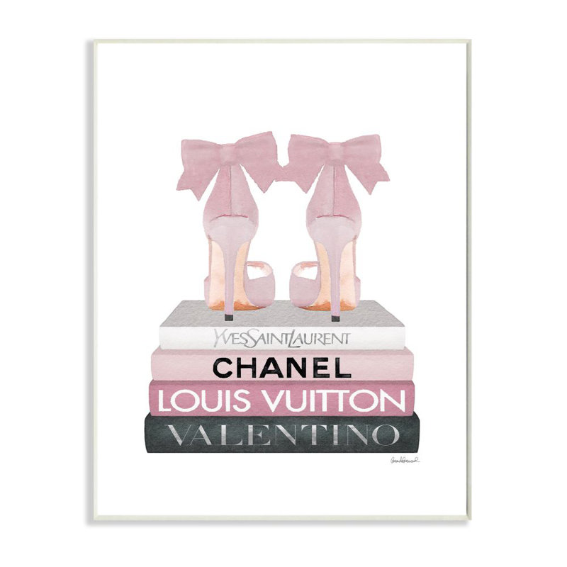 Élégante rose Bow Heels sur des livres de marques de Amanda Greenwood-impression d’art graphique, Plaque en bois