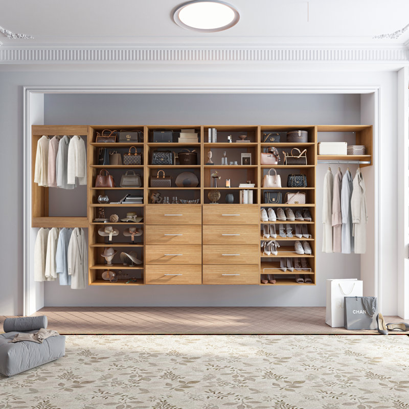 Système de garde-robe modulaire, design polyvalent et personnalisable pour un rangement et une organisation efficaces, en bois
