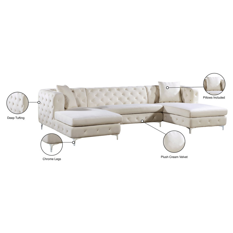 Miranda Velvet U-Shaped Sectional Symmetrical, Cream Velvet