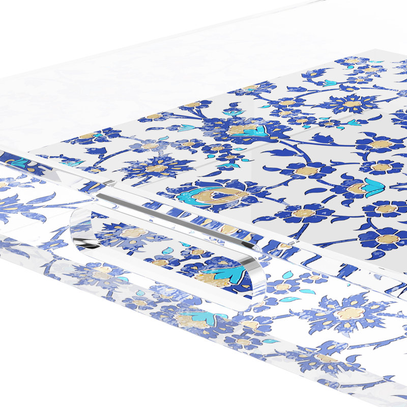 Bosphorus Acrylic Square Decorative Tray, 15"W x 15"D x 2"H, Blue White