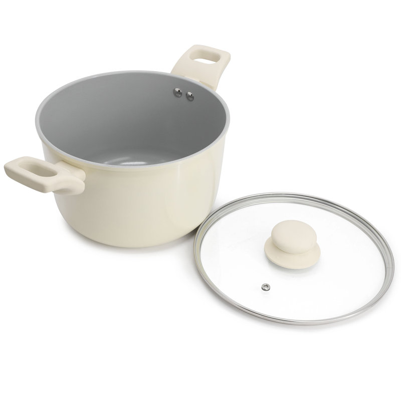 Gibson Home Barnsdall 5 Quart Ceramic Nonstick Aluminum Stock Pot with Lid in Cream