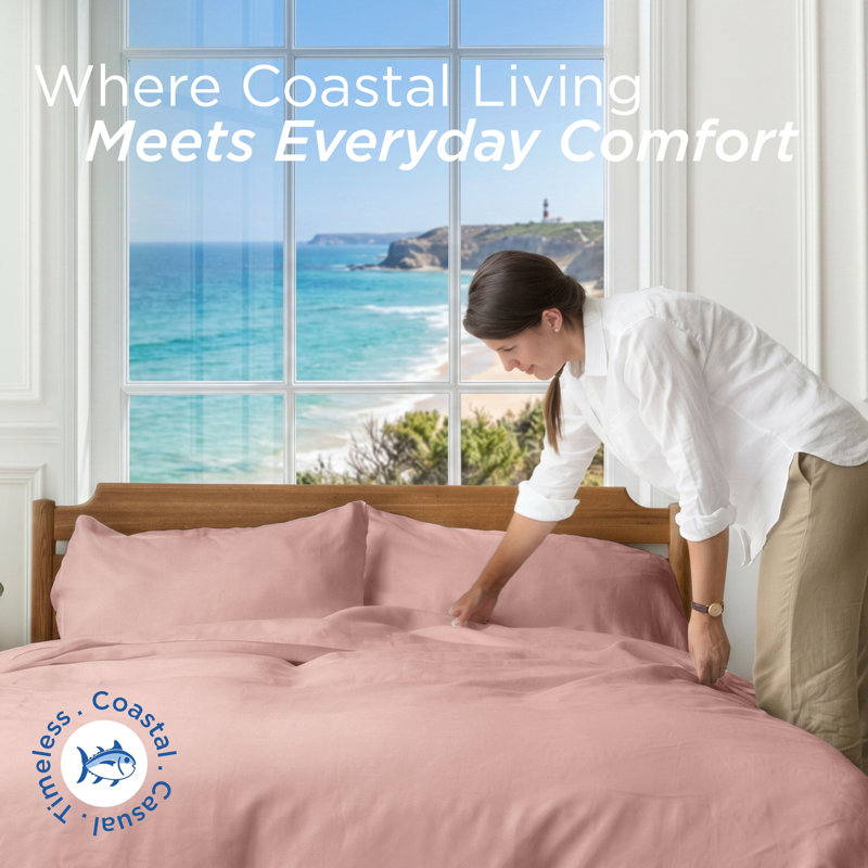 Southern Tide Cotton Twill Sheet Set, Full/Double Sheet Set with 2 Pillowcases, Seashell Pink