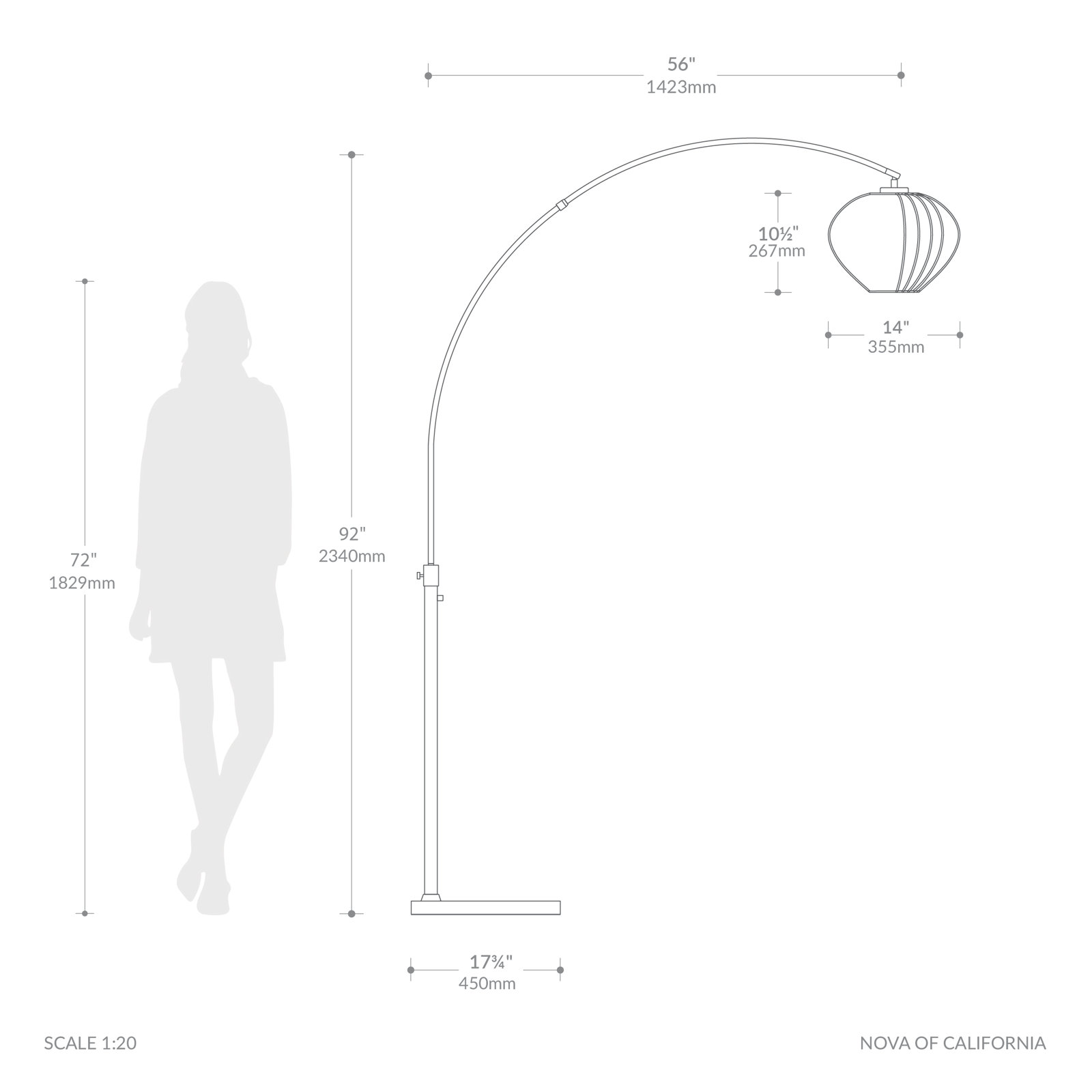 Mouton 92 " Dimmable Floor Lamp, Black Nickel Steel, Black Nickel