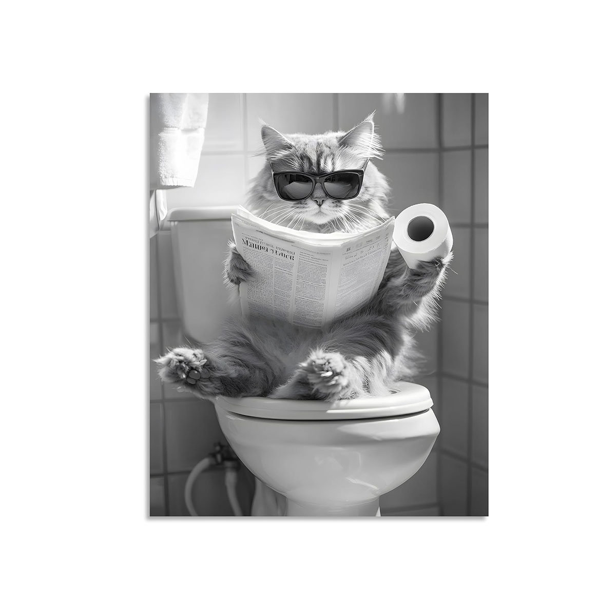 Ebern Designs Cat Bathroom Canvas Wall Art Funny Animal Bathroom Wall ...