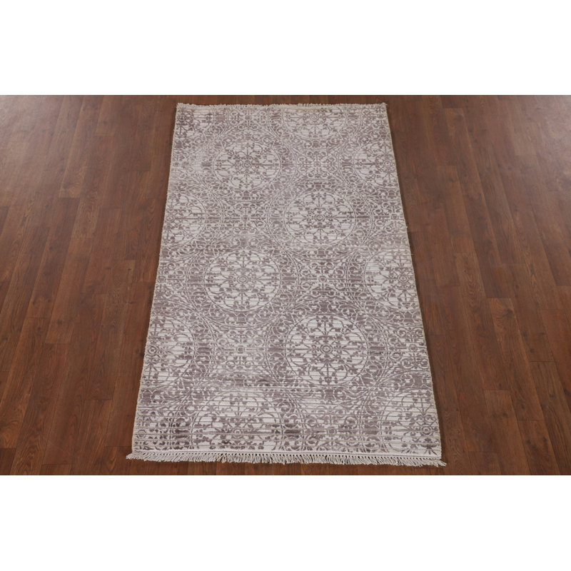 Tapis ivoire et brun à motif abstrait indien moderne 3 x 5