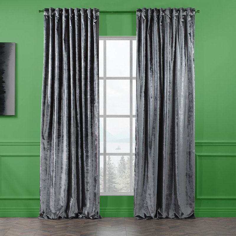 Extra Long & Extra Wide Shiny Velvet Curtain Panel (customized), Grey, 280cm Width x 200cm Drop