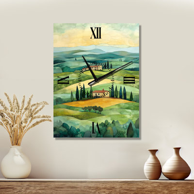 Paysage de lever de soleil estival en Toscane (Italie) - Horloge murale en métal de style campagnard