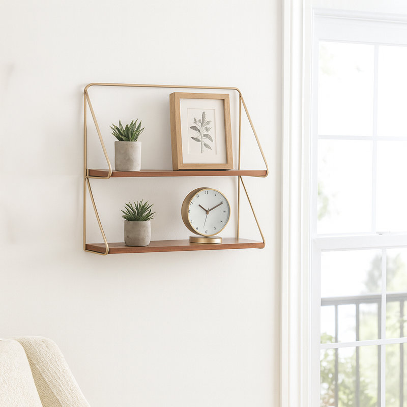 Modern 2 Tier Hanging Wall Shelf for Home Decor - Decorative Wood Shelves Artistic Accent for Bedroom, Office, and Kitchen Decoration - 20"