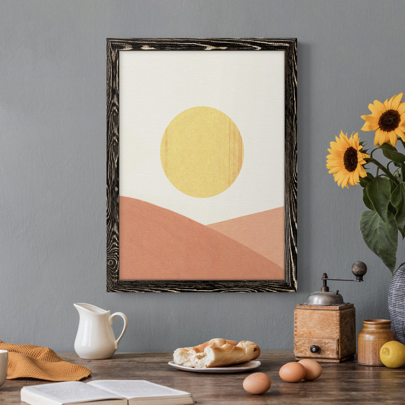 Simple Boho Sun I - toile encadrée de qualité supérieure - prête à être accrochée, Toile avec cadre noir, H 44 po x l 31 po