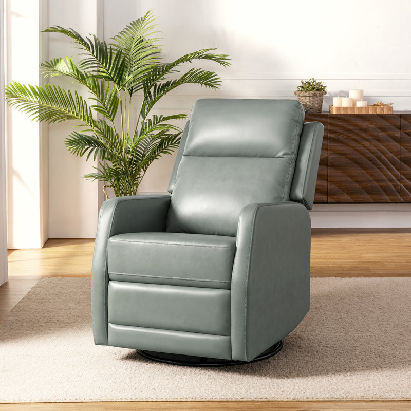 Fauteuil inclinable pivotant en similicuir McGuffey avec base en métal, Similicuir galet sauge