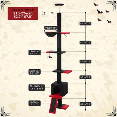 Arbre à chat, du sol au plafond, haute tour à chat, arbre d'escalade à 5 niveaux pour chats d'intérieur avec maisonnette pour chat, poteau à griffes et échelle à hauteur réglable (83 po à 108 po)