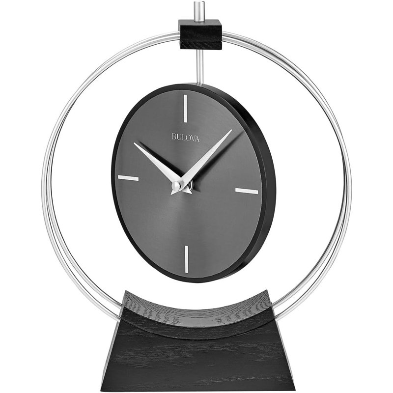 Silver and Black Quartz Modern Tabletop Mantel Clock