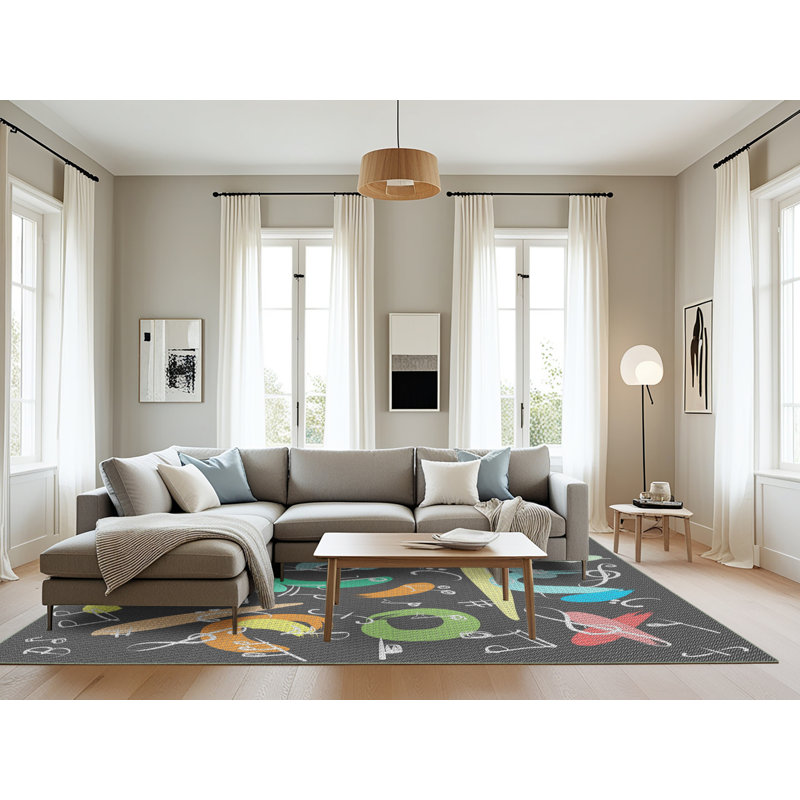 Gris cyrnb/jaune/orange Tapis décoratif, Rectangle 8 pi x 12 pi