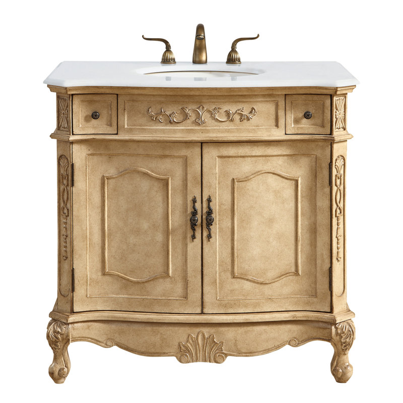 Lunette Single Bathroom Vanity Set, Antique Beige, Ivory White, 36"