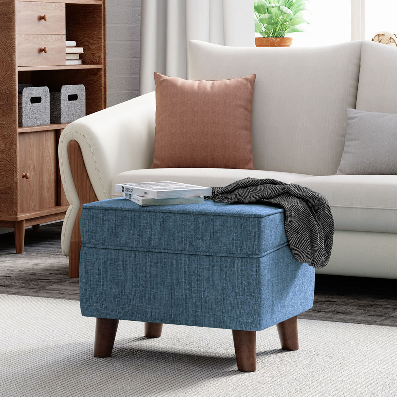  18.5" W Upholstered Linen Ottomans for Living Room,Bedroom,Storage Footstools Seating, Blue