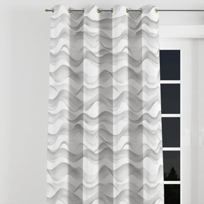 Modern Curtains for bedroom - Abstract Gray Wave Monochrome Velvet Grommet Curtain - 1 Panel