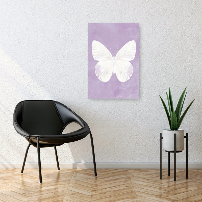 Dreamy White Butterfly Delicate Dreamy Ethereal Butterfly Lavender Nature Wall Art Print by Mathieu - Wrapped Canvas Print