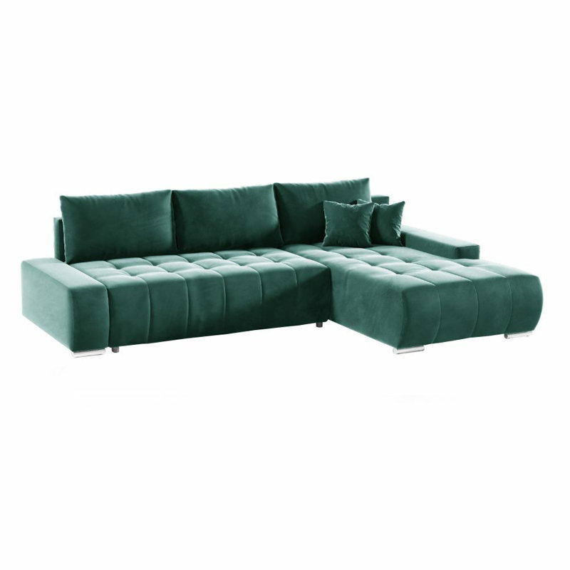 Asaan 3 Seater Velvet Sofa & Chaise, Right Hand Facing, Green
