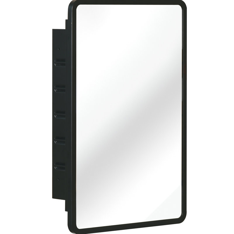 Black Metal Framed 16X24 Inch Mirror Cabinet - Bathroom Wall Mount Or Recessed 3 Adjustable Shelves, Tempered Glass Compartments, Rust Resistance For Panels, Prevention Interior