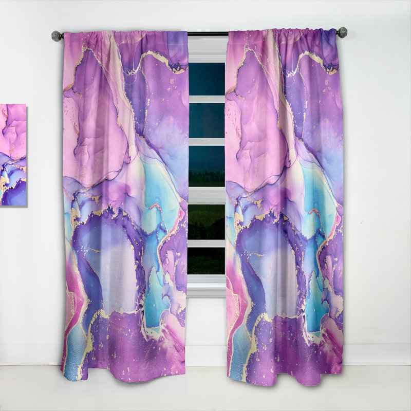 Art liquide translucide en rose et bleu - Rideau moderne - Velours obscurcissant - 1 panneau, L 26 po x L 108 po
